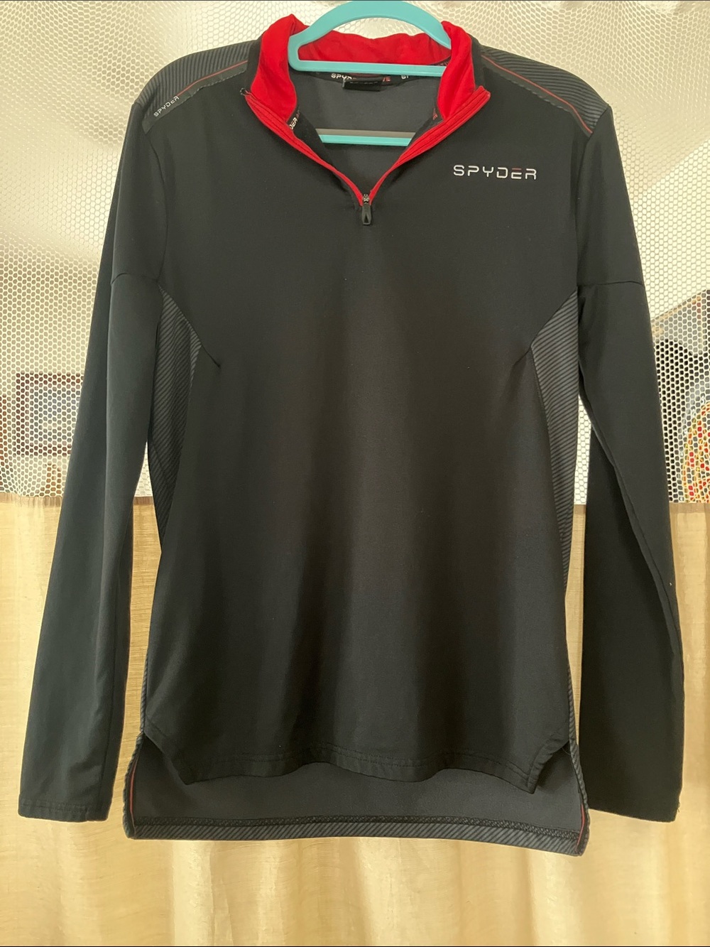 Spyder Black Long-Sleeve Rash Guard with Red Collar Trim
